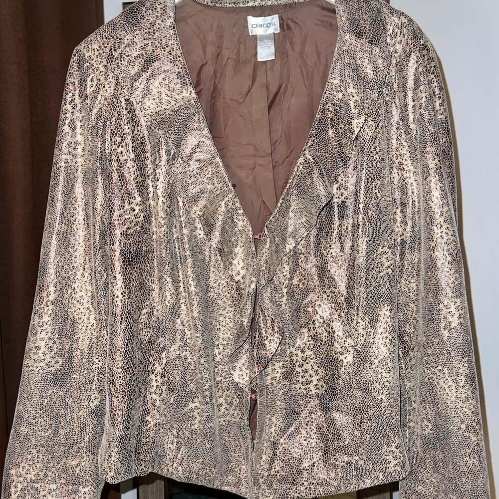 Chico's Gold Embossed Metallic Snakeskin Shimmer Layla Blazer Jacket Size 1